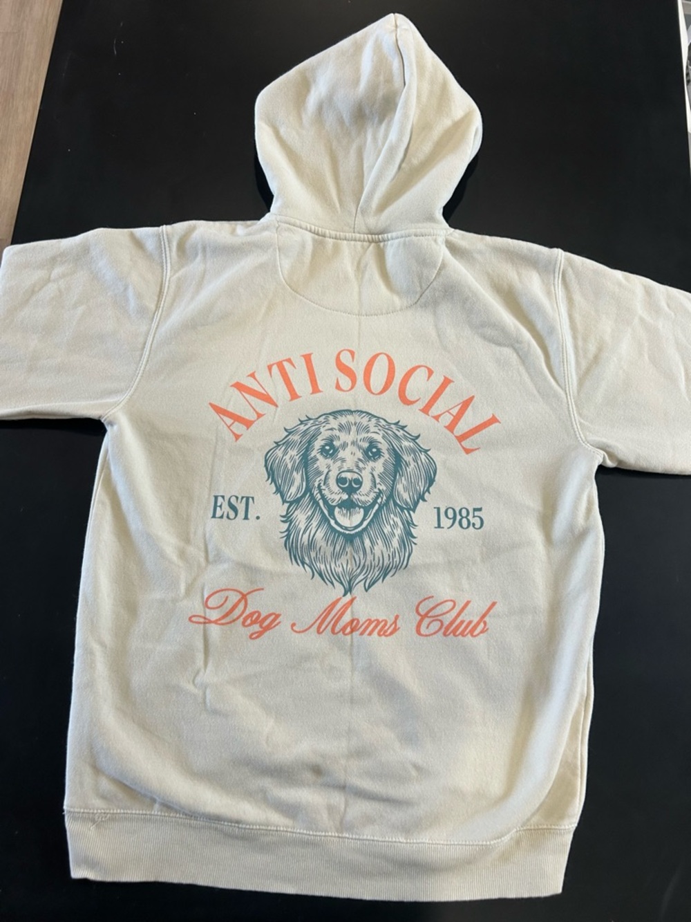 Anti Social Dog Moms Club Hoodie - Cream with Coral & Teal Print